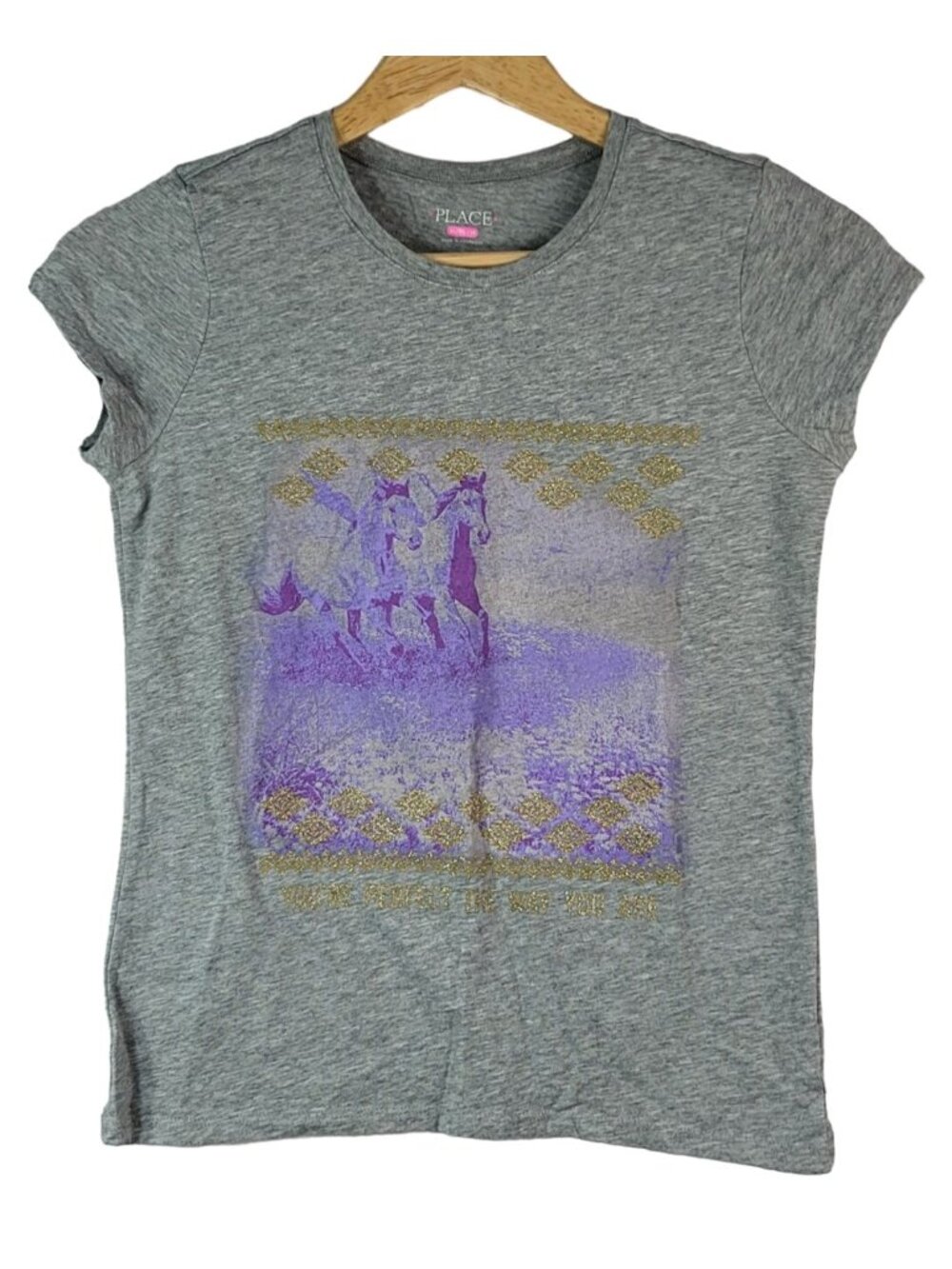 Children's Place Girls Horse Top Gray XL Glitter You're Perfect The Way You Are